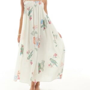 ASOS DESIGN trapeze maxi beach dress in postcard print-Multi