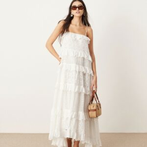 ASOS EDITION strappy eyelet trapeze tiered maxi dress in white