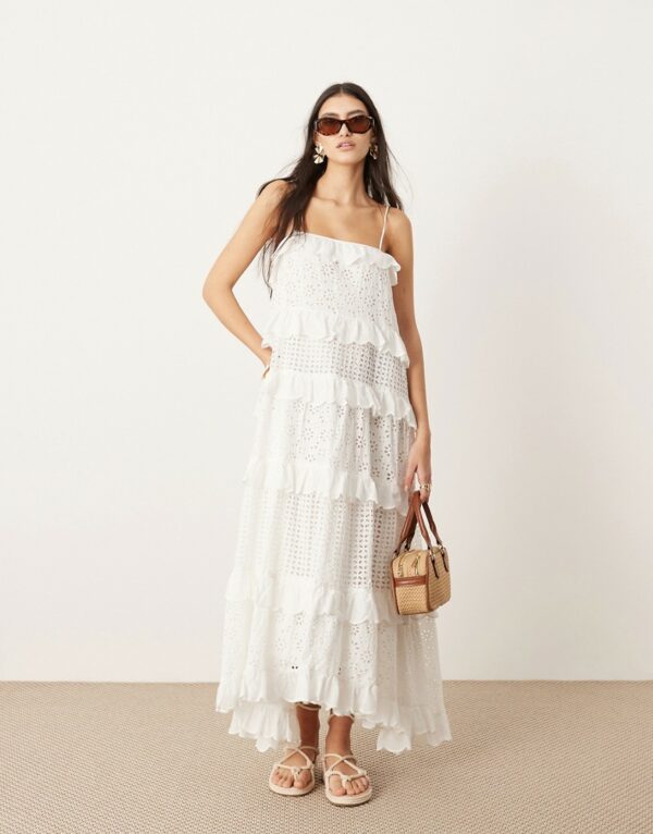 ASOS EDITION strappy eyelet trapeze tiered maxi dress in white