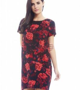 AX Paris Women's Dip Hem Flower Printed Smock Red Dress, 4