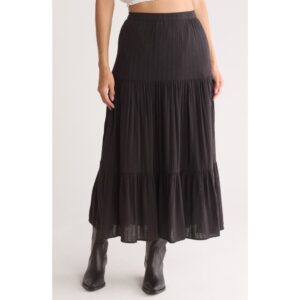 Abound Tiered Cotton Blend Maxi Skirt in Black Night at Nordstrom Rack, Size Small