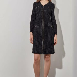 Above-the-Knee Sheath Dress - Chain Trim Textured Knit