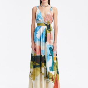 Abstract Landscape Cotton Poplin Maxi Dress