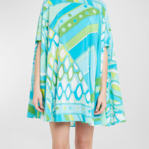 Abstract-Print Short-Sleeve Mini Kaftan Dress