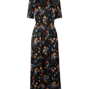 Adam Lippes Black Silk Floral Print Maxi Dress