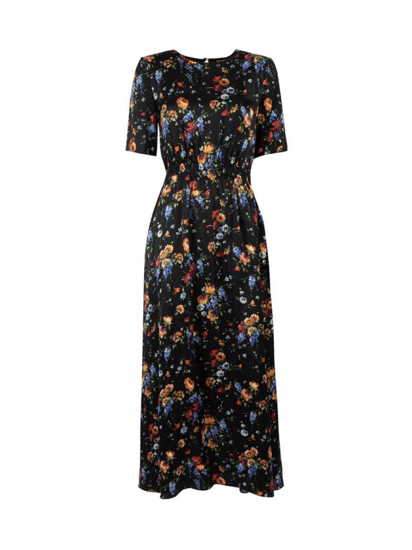 Adam Lippes Black Silk Floral Print Maxi Dress