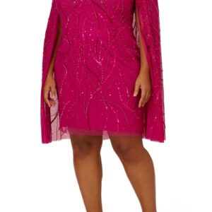 Adrianna Papell Beaded Cape Sleeve Cocktail Dress in Hot Orchid at Nordstrom, Size 24 W