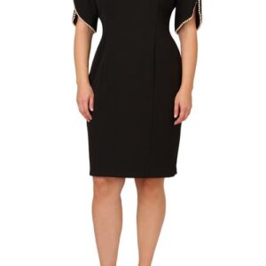 Adrianna Papell Imitation Pearl Detail Crepe Sheath Dress in Black at Nordstrom, Size 22W