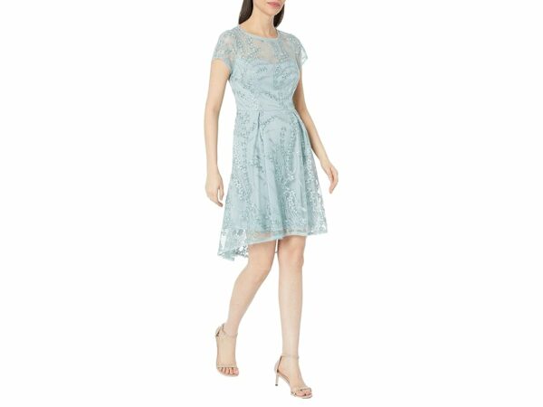 Adrianna Papell Sequin Embroidered Cocktail Dress (Icy Sage) Women's Dress