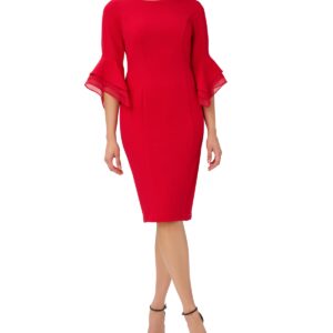 Adrianna Papell Women's Tiered-Cuff 3/4-Sleeve Sheath Dress - Red