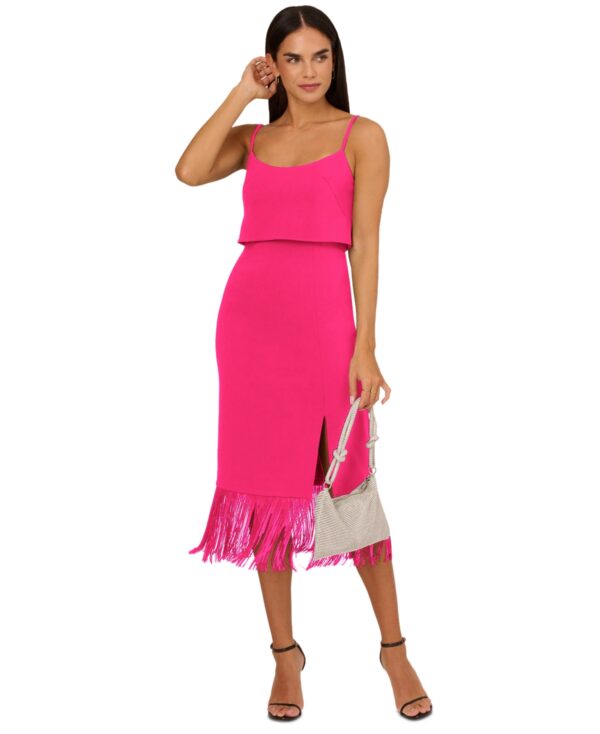 Adrianna by Adrianna Papell Women's Fringed-Hem Midi Sheath Dress - Lipstick