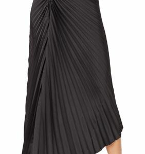 Adrienne Landau Onyx Women's Asymmetrical Pleated Midi Skirt, Black, X-Large