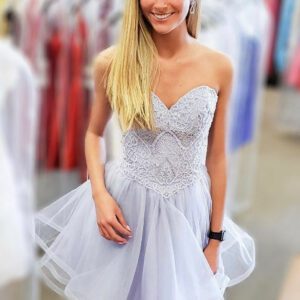 Affordable Sweetheart Sleeveless Homecoming Dress | Strapless Beading Short Cocktail Dress