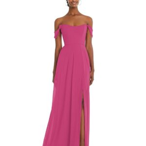 After Six Off-the-Shoulder Basque Neck Maxi Dress with Flounce Sleeves - Tea rose