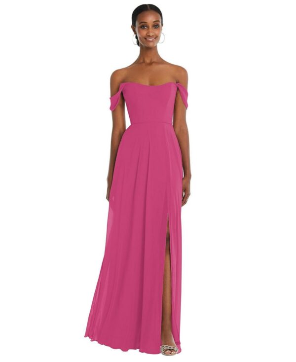 After Six Off-the-Shoulder Basque Neck Maxi Dress with Flounce Sleeves - Tea rose