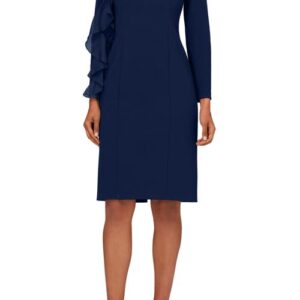 Aidan Mattox by Adrianna Papell Ruffle Long Sleeve Crepe Sheath Cocktail Dress in Twilight at Nordstrom, Size 16