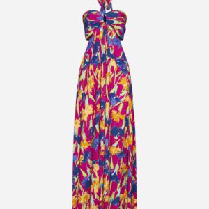 Aislina print viscose halter maxi dress