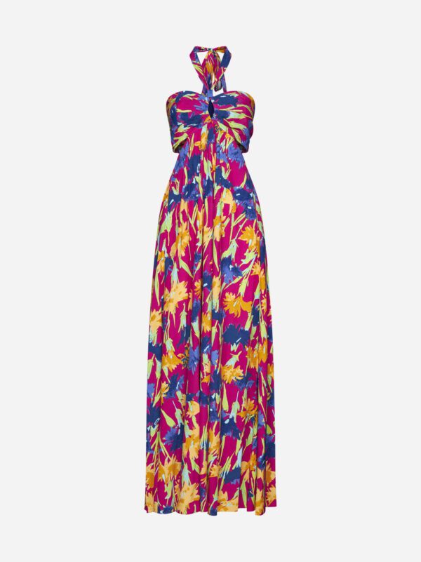 Aislina print viscose halter maxi dress