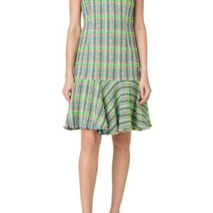 Akris punto Fringed Tweed Sleeveless Sheath Dress in Green Multi at Nordstrom, Size 14