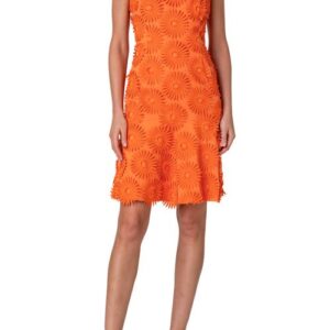 Akris punto Hello Sunshine Embroidered Floral Appliqué Cotton Sheath Dress in Orange at Nordstrom, Size 12