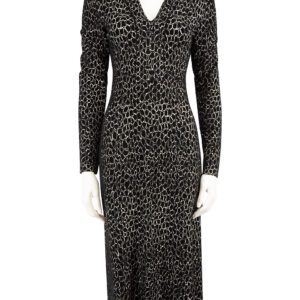 Ala�a Black Knit Patterned V-Neck Midi Dress