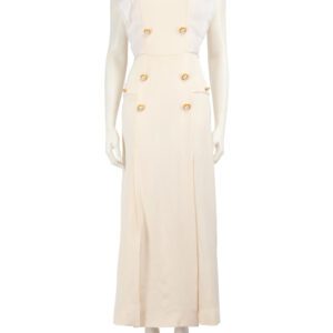 Alessandra Rich Ecru Faux Pearl Button Maxi Dress