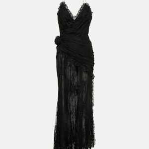 Alessandra Rich Floral-appliqu lace maxi dress