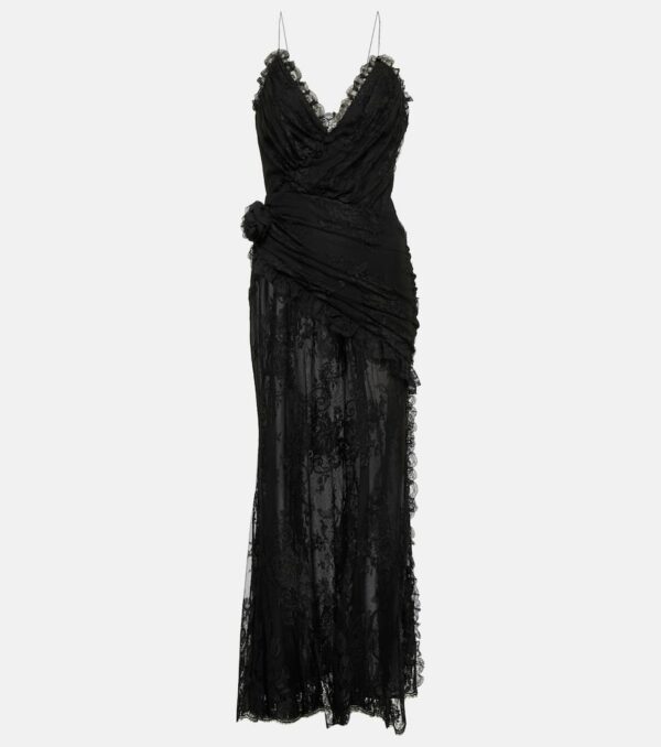 Alessandra Rich Floral-appliqu lace maxi dress