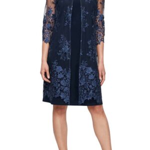 Alex Evenings Embroidered Elongated Mock Jacket Sheath Dress in Dark Navy at Nordstrom, Size 18