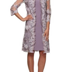 Alex Evenings Embroidered Mock Jacket Cocktail Dress in Smokey Orchid at Nordstrom, Size 14P