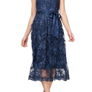 Alex Evenings Floral Embroidered Sleeveless Cocktail Dress in Navy at Nordstrom, Size 6