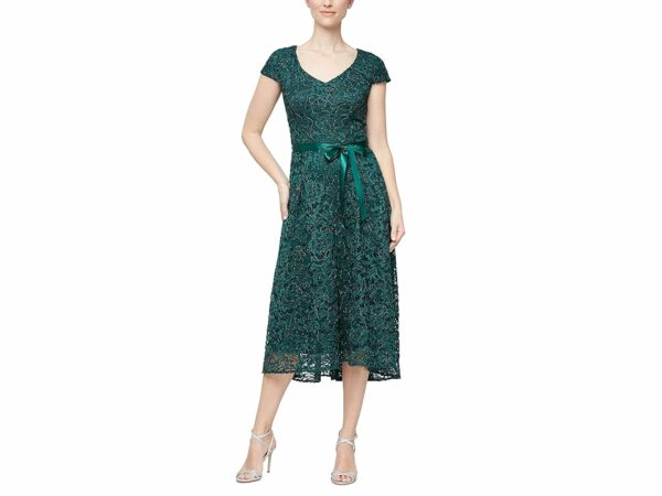 Alex Evenings High-Low Party Dress with Cap Sleeves (Hunter Green) Women's Dress