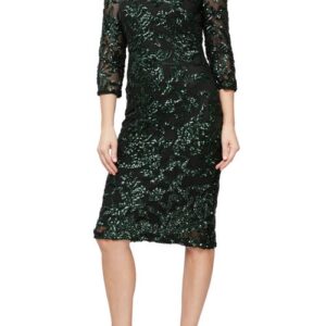 Alex Evenings Sequin Sheath Cocktail Dress in Black/Green at Nordstrom, Size 18