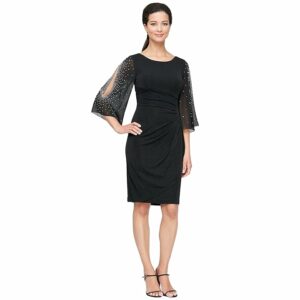 Alex Evenings Short Sheath Dress with Embellished Illusion Split Sleeves and Skirt (Black) Women's Dress