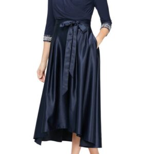 Alex Evenings Surplice Neck Tea Length Dress in Navy at Nordstrom, Size 4