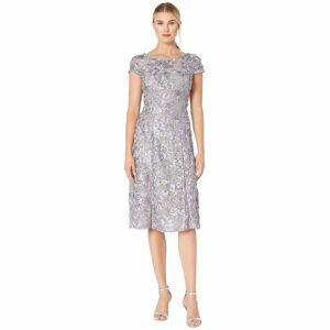 Alex Evenings Tea Length A-Line Rosette Dress (Dove) Women's Dress