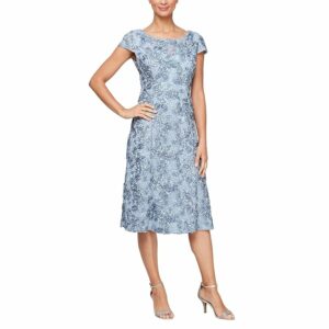 Alex Evenings Tea Length A-Line Rosette Dress (Hydrangea) Women's Dress