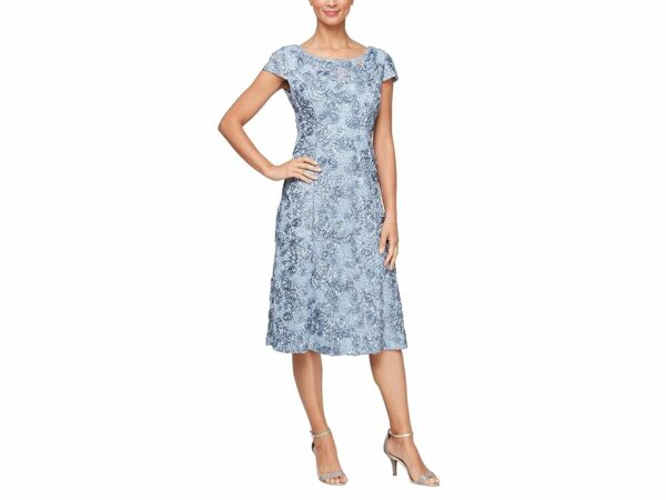 Alex Evenings Tea Length A-Line Rosette Dress (Hydrangea) Women's Dress