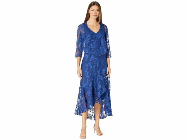 Alex Evenings Tea Length Printed Sleeveless with Matching Jacket (Royal) Women's Dress