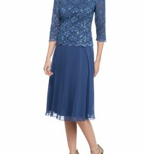 Alex Evenings Women's Tea-Length Mock Dress with Sequin Lace Bodice & Chiffon Skirt