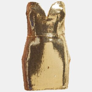 Alex Perry Gold Sequin Sweetheart Strapless Mini Dress S