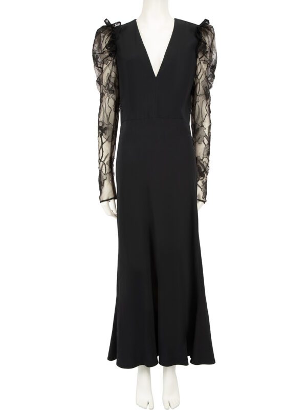 Alexander McQueen Black Lace Sleeves Maxi Dress