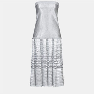 Alexander McQueen Silver Lame Strapless Midi Dress XS