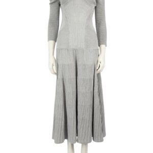 Alexander McQueen Silver Wool Ribbed Maxi Dress