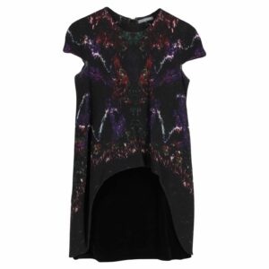 Alexander Mcqueen Multicolor Pattern Stretch Wool Trapeze Dress in Black, Women's (Size Medium)