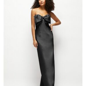 Alfred Sung Women's Strapless Satin Column Maxi Dress with Over Handcrafted Bow - Black