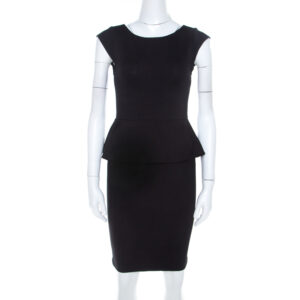 Alice + Olivia Black Stretch Knit Victoria Peplum Dress S