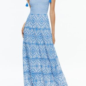 Alice + Olivia Marna Mixed Embroidery Smocked Sundress in Off White/French Blue at Nordstrom, Size 2