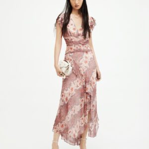 AllSaints Brea Floral Print Cascade Maxi Dress