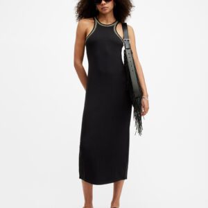 AllSaints Cassidy Embellished Trim Midi Dress